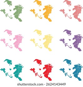 Mapa colorido Cidade de Savannah, Geórgia, Estados Unidos da América dividido em distritos. Design branco plano isolado em um fundo branco. Ilustração altamente detalhada