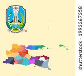 Colored Map and Logo of Jawa Timur (East Java)