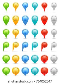 Colored map marekrs, six shapes, vector eps10 illustration