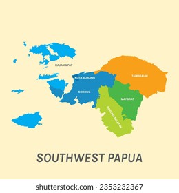 Colored map of Papua Barat Daya (Southwest Papua)