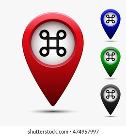 Colored map pointer with symbol showplace and lion. For location maps. Mark icon. Sign for gps navigation. Index location on map. Pointer location. Vector isolated ilustration.