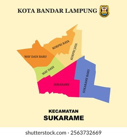 Colored Map of Sukarame District in Bandar Lampung City