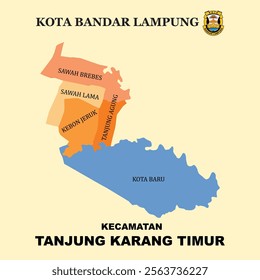 Colored Map of Tanjung Karang Timur District in Bandar Lampung City