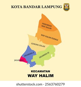 Colored Map of Way Halim District in Bandar Lampung City