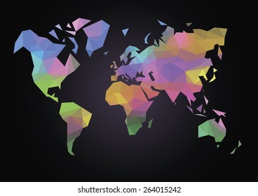 colored map of the world made in the style of drawing a polygon