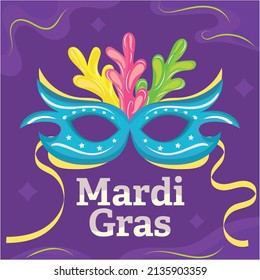 Colored mardi gras poster venetian mask with feathers Vector