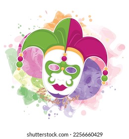 Plantilla mardi gras coloreada con máscara de arlequín Ilustración vectorial