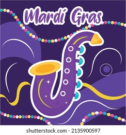 Colored mardi gras template isolated saxophone Vector