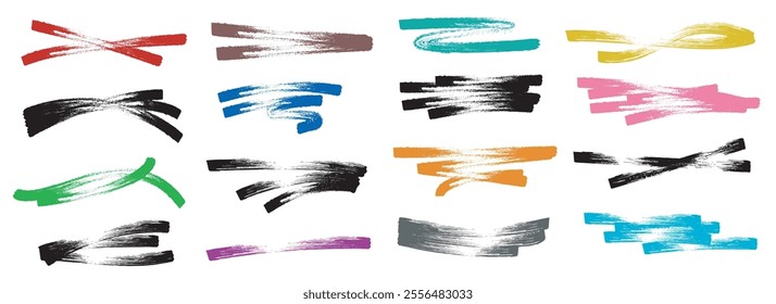 Colored marker grunge strokes. Marker lines set isolated vector illustration