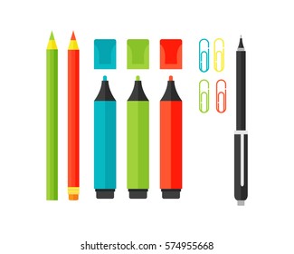 Colored marker school supply highlighters vector illustration.