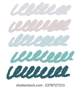 Colored marker strokes and squiggles. Hand drawn vector doodles. Colorful underline and highlighter marker strokes. Curly smears, childish scribbled shapes.