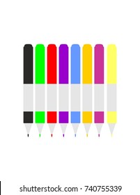 Colored markers on a white background