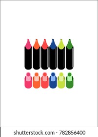 Colored markers on white background