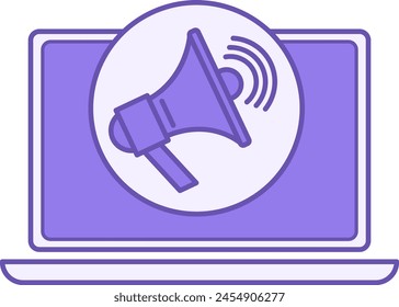 Colored Marketing Icon. Vector Icon of Laptop and Loudspeaker. Blogging, Sales, Advertising. Digital Marketing. Business and Social Media Concept