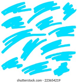 Colored markings of a highlighter pen