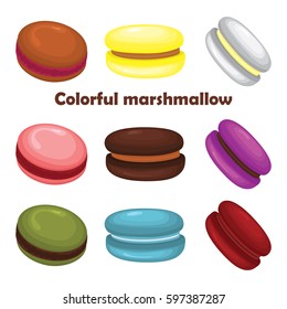 Colored marshmallows in the sketch. Realistic contour elements. macaroon.
