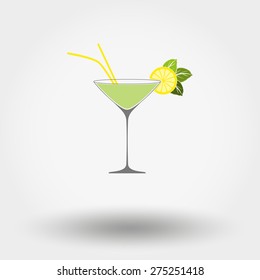 Colored martini cocktail glasses with different decorations on a white background. Vector illustration. Flat design style.