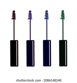 Colored mascara. Mascara for makeup. White background. Vector illustration.