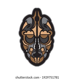 Colored Mask in Maori or Samoan style. Polynesian style tiki. Good for prints. Isolated. Vector 