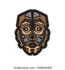 Colored Mask in Maori or Samoan style. Polynesian style tiki. Good for t-shirts, phone cases, and tattoos. Isolated. Vector 