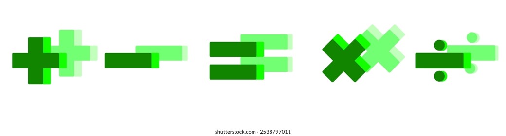 Sinais matemáticos coloridos, ícone vetorial. Sinais matemáticos com sombra. Mais. Menos. Multiplicação. Divisão.