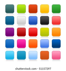 Colored matted blank rounded squares buttons with gray reflection on white
