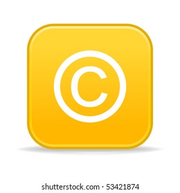 Colored matted yellow web button with copyright symbol. Rounded square shape. White background