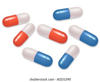 Colored medical capsules. Vector.