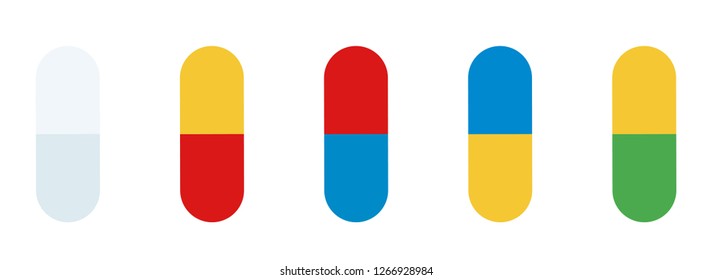 Colored medicinal capsules in a hard shell in a row vertically vector flat icon isolated on white