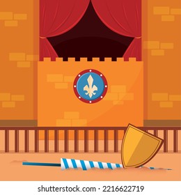 Colored medieval arena scenario with shields Vector