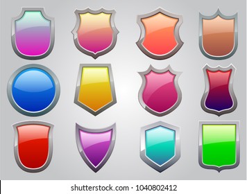 Colored medieval and modern shields. 