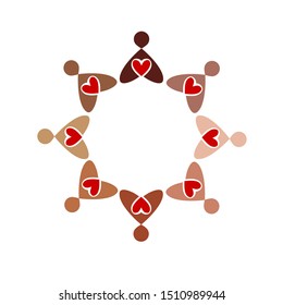 Colored men in a circle hand drawn vector illustration isolated on white, logo, t-shirt design Social Network Team Partners Friends logo design vector. Charity symbol, logo illustration.