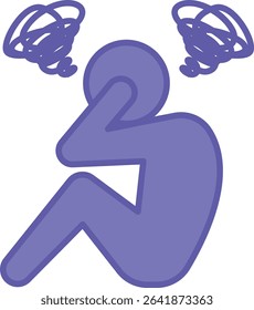 Colored Mental Illness Icon. Vector Illustration. Man Sitting Holding His Head With Hands. Depression, Mental Disorder, Panic Attacks, Schizophrenia. Disability Concept
