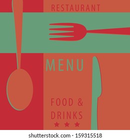 a colored menu design with some utensils and pattern for menu design