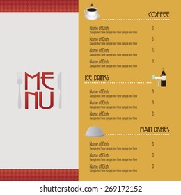 Colored menu design with text and icons. Vector illustration