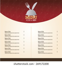 Colored menu design with text and icons. Vector illustration