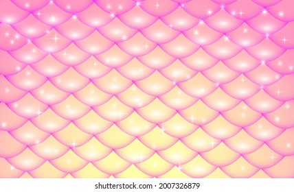 Escalas de sirena de colores, escalas de peces. El fondo rosa de fantasía en estrellas brillantes para el diseño. Ilustración vectorial.