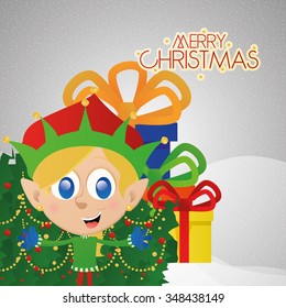 Colored merry christmas card with text and traditional elements
