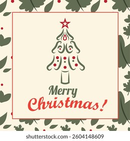 Colored merry christmas poster with christmas tree Vector