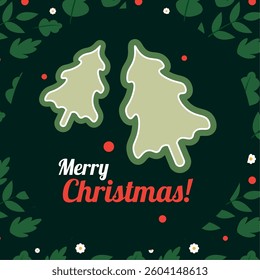 Colored merry christmas poster with tree icons Vector