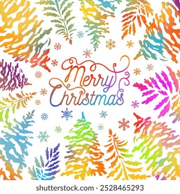 Colored Merry Christmas Text, Merry Christmas Background vector, Christmas greeting Card, hand drawing. Not AI, Vector illustrations