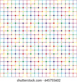 Colored mesh with squares f lines and dots.