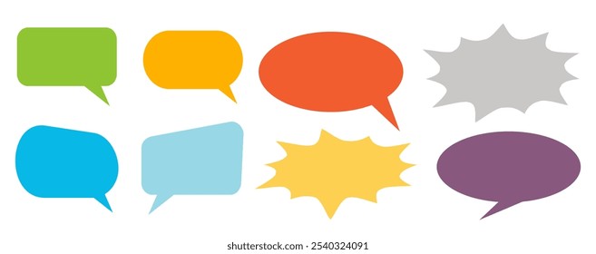 Colored message comment chat box. A collection of speech bubbles, text boxes and conversation chats in comics. Vector set of speech bubbles.