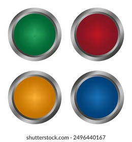 Colored metallic buttons. Vector round icons. Shiny glossy circles.