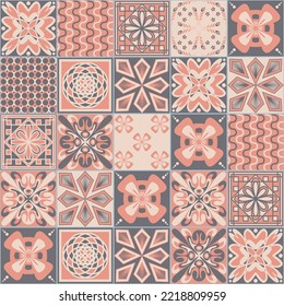 Colored Mexican Ceramic Tile, Pink Gray Beige Pastel Color, Azulejo Mosaic Tile For Wall Decoration.