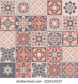 Colored Mexican ceramic tile, pink gray beige pastel color, Azulejo mosaic tile