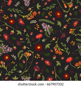 Colored mexican floral seamless pattern with camellia, lilac and freesia