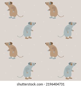 Colored mice in a cozy mittens and boots. Headphones and snowflakes