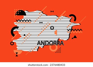 Colored minimalistic geometrical Andorra Map composition in futuristic style. Retro elements, geometric pattern for banner, poster, leaflet. Design background vector geometric.