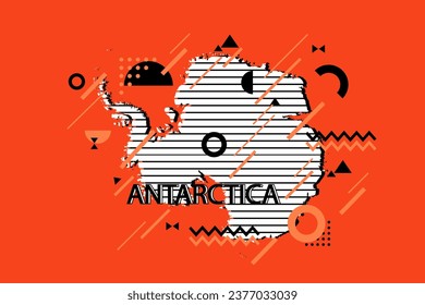 Colored minimalistic geometrical Antarctica Map composition in futuristic style. Retro elements, geometric pattern for banner, poster, leaflet. Design background vector geometric.